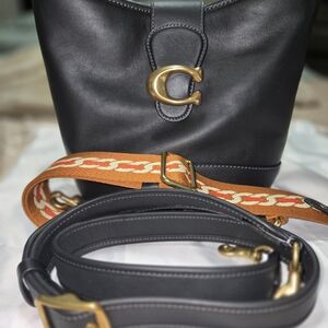 Black Leather Bag with Gold Accents